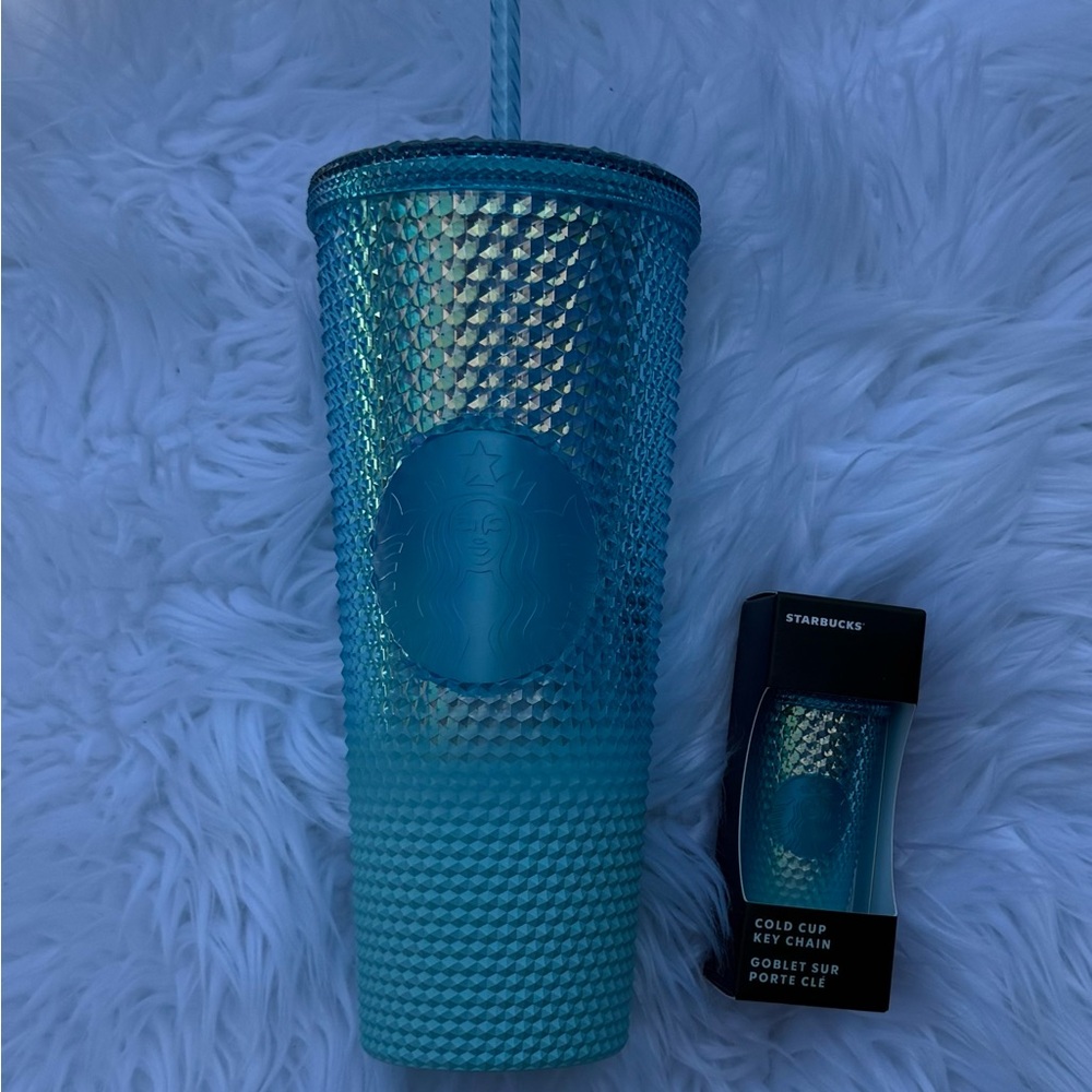 Starbucks Blue Textured Cold Cup with Keychain